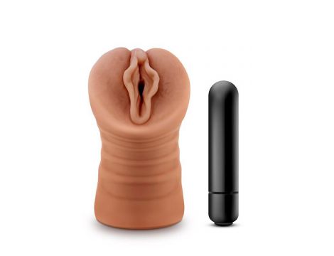 Masturbator z wibracją M for Men Sofia Mocha TPE na baterie AAA - 3