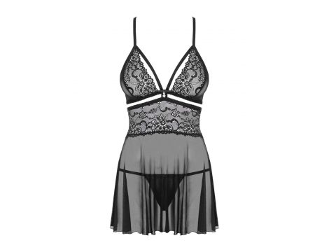 Seksowny koronkowy babydoll z stringami Obsessive czarne L/XL - 5