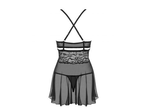 Seksowny koronkowy babydoll z stringami Obsessive czarne L/XL - 6