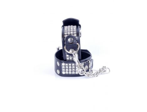 Kajdanki z kryształkami Fetish B Series srebrne 3 cm regulowane - 3