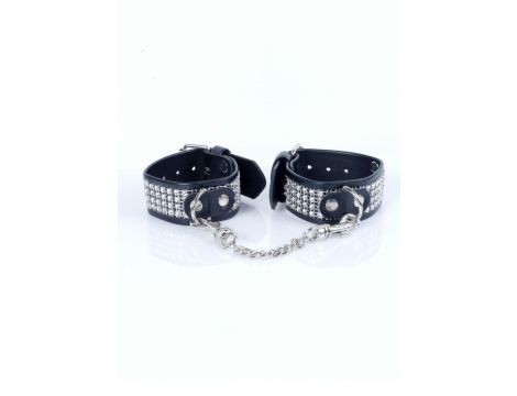 Kajdanki z kryształkami Fetish B Series srebrne 3 cm regulowane - 5
