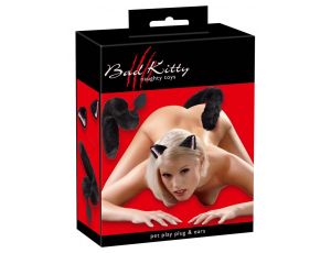 Korek analny z ogonem i uszami kota Bad Kitty czarny 9 cm
