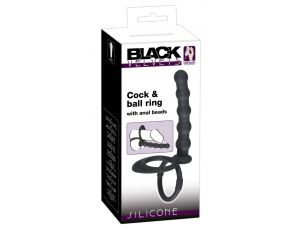 Pierścień na penisa i jądra z dildo analnym Black Velvets silikonowy
