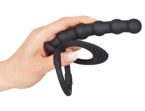 Pierścień na penisa i jądra z dildo analnym Black Velvets silikonowy - 8
