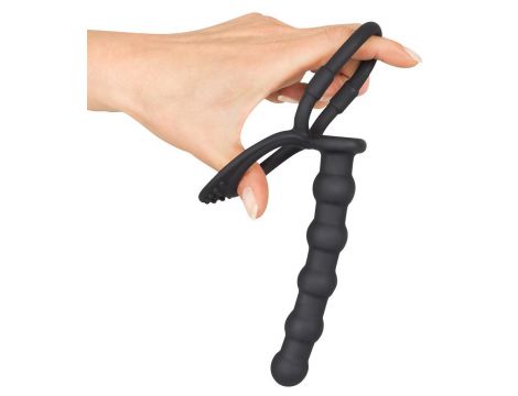 Pierścień na penisa i jądra z dildo analnym Black Velvets silikonowy - 12