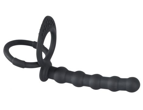 Pierścień na penisa i jądra z dildo analnym Black Velvets silikonowy - 3