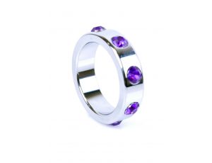 Pierścień erekcyjny metalowy z fioletowymi diamencikami HeavyFun duży