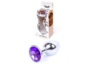 Korek analny ze stali nierdzewnej z fioletowym diamencikiem HeavyFun 7 cm