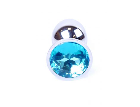 Korek analny stalowy srebrny z jasnoniebieskim diamentem 7 cm - 2
