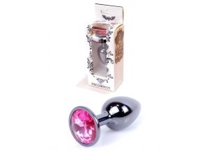 Korek analny biżuteryjny srebrny z różowym diamencikiem HeavyFun 7 cm