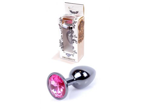 Korek analny biżuteryjny srebrny z różowym diamencikiem HeavyFun 7 cm