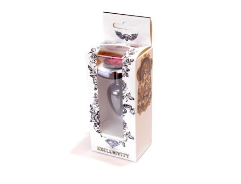 Korek analny biżuteryjny srebrny z różowym diamencikiem HeavyFun 7 cm - 8