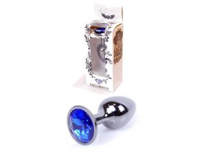 Biżuteria analna stalowa z diamentem HeavyFun srebrna niebieska 7 cm