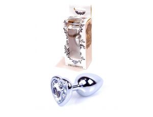 Korek analny srebrny z sercem HeavyFun 7 cm