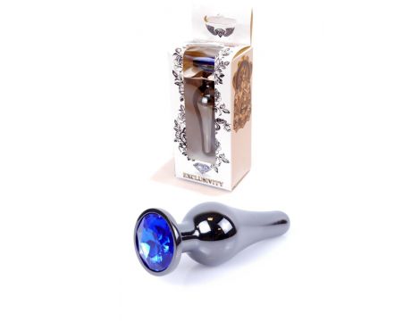 Biżuteria analna stalowa z diamentem HeavyFun srebrna niebieska 9.5 cm