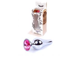 Biżuteria analna HeavyFun srebrna z różowym diamencikiem 9,5 cm