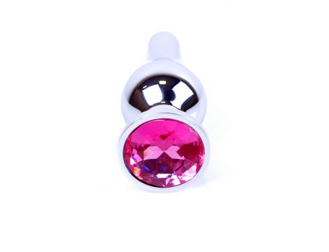 Biżuteria analna HeavyFun srebrna z różowym diamencikiem 9,5 cm - 2