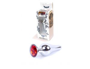 Srebrny nierdzewny korek analny z czerwonym diamencikiem 9,5 cm