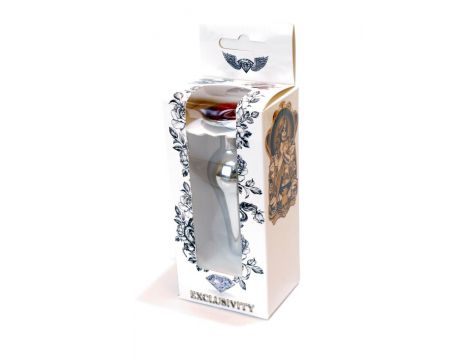 Srebrny nierdzewny korek analny z czerwonym diamencikiem 9,5 cm - 9