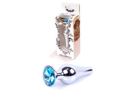Korek analny biżuteryjny HeavyFun srebrny jasnoniebieski 9,5 cm - 3