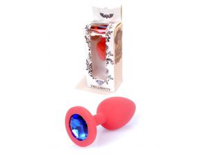 Biżuteria analna silikonowa czerwona z niebieskim diamentem HeavyFun 7 cm