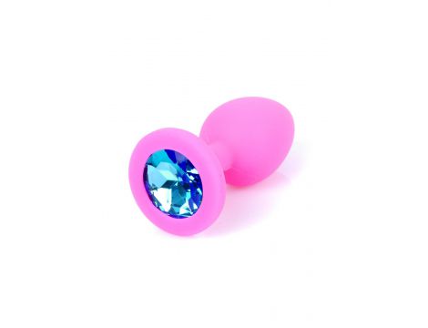 Biżuteria analna silikonowa różowa z jasnoniebieskim diamentem 7 cm - 2
