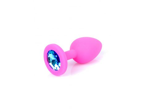 Biżuteria analna silikonowa różowa z jasnoniebieskim diamentem 7 cm - 8