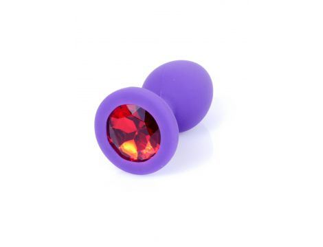 Biżuteria analna silikonowa fioletowa HeavyFun mała czerwony diament 7 cm - 2