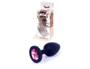 Biżuteria analna silikonowa czarna z różowym diamentem 7 cm