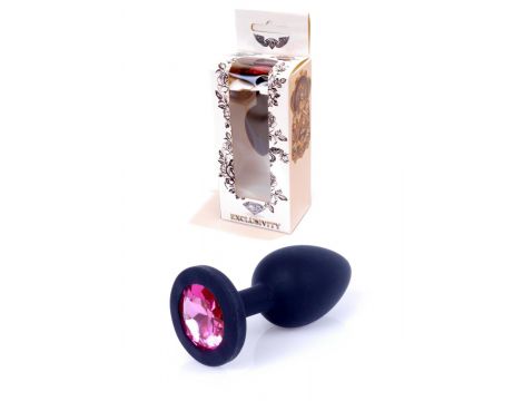 Biżuteria analna silikonowa czarna z różowym diamentem 7 cm