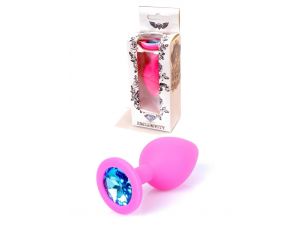 Silikonowy korek analny różowy HeavyFun z błękitnym diamentem 8 cm