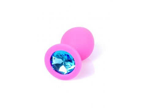 Silikonowy korek analny różowy HeavyFun z błękitnym diamentem 8 cm - 2