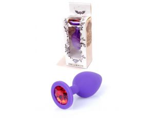 Korek analny silikonowy fioletowy z czerwonym diamentem HeavyFun 8 cm