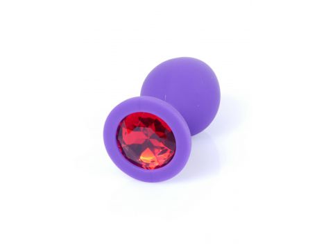 Korek analny silikonowy fioletowy z czerwonym diamentem HeavyFun 8 cm - 2