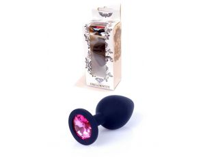 Korek analny silikonowy HeavyFun czarny z różowym diamentem 8 cm