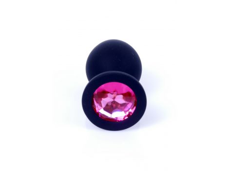 Korek analny silikonowy HeavyFun czarny z różowym diamentem 8 cm - 2