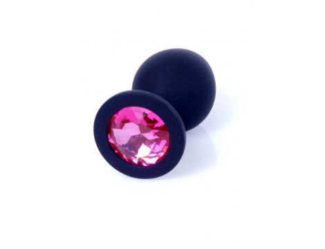 Korek analny silikonowy HeavyFun czarny z różowym diamentem 8 cm - 8