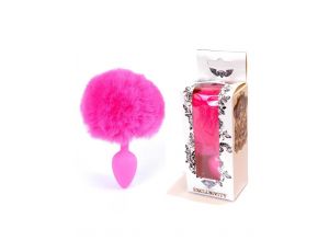 Korek analny silikonowy z puszystym ogonkiem króliczym różowy 6,5 cm