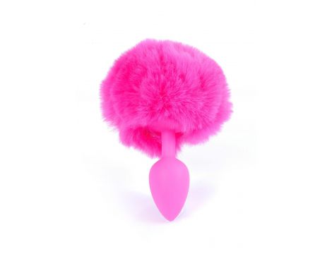 Korek analny silikonowy z puszystym ogonkiem króliczym różowy 6,5 cm - 2