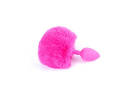 Korek analny silikonowy z puszystym ogonkiem króliczym różowy 6,5 cm - 5