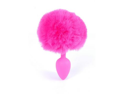 Korek analny silikonowy z puszystym ogonkiem króliczym różowy 6,5 cm - 6