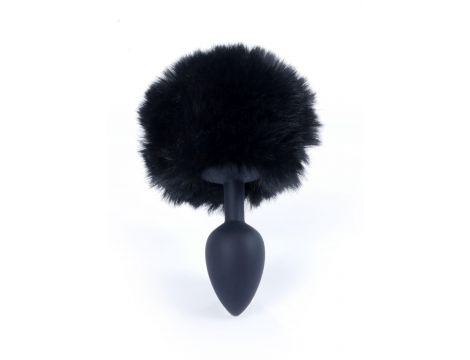 Silikonowy korek analny z króliczym ogonkiem HeavyFun czarny 6,5 cm - 2