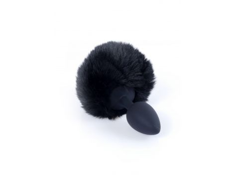 Silikonowy korek analny z króliczym ogonkiem HeavyFun czarny 6,5 cm - 3