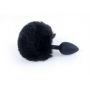 Silikonowy korek analny z króliczym ogonkiem HeavyFun czarny 6,5 cm - 6