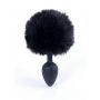 Silikonowy korek analny z króliczym ogonkiem HeavyFun czarny 6,5 cm - 7