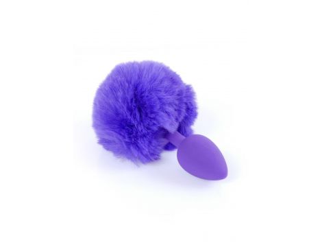Korek analny silikonowy z puszystym ogonkiem króliczym fioletowy 6,5 cm - 2