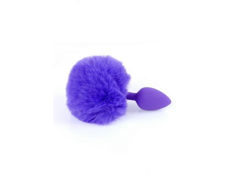 Korek analny silikonowy z puszystym ogonkiem króliczym fioletowy 6,5 cm - 4