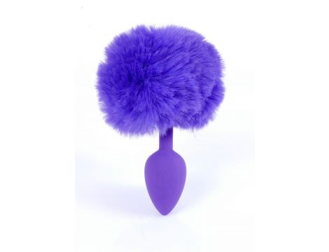 Korek analny silikonowy z puszystym ogonkiem króliczym fioletowy 6,5 cm - 5