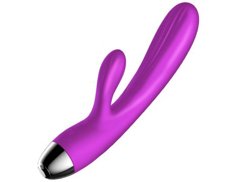Fioletowy silikonowy wibrator-pulsator USB 14 funkcji z podgrzewaniem