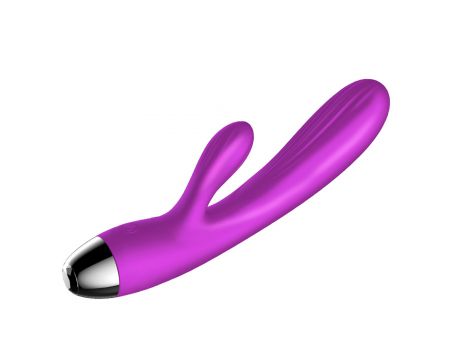 Fioletowy silikonowy wibrator-pulsator USB 14 funkcji z podgrzewaniem - 3